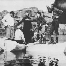 Arctic explorer Knud Rasmussen (left) meets Anne and Charles Lindbergh