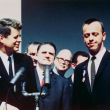 President John F. Kennedy presents award to Alan Shepard