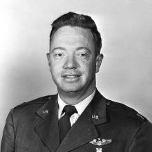 Medium shot portrait of Captain Joseph W. Kittinger, Jr. in black and white.