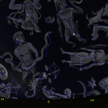 A map showing constellations in the night sky. 