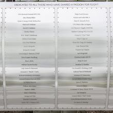 Metal plaque listing Wall of Honor Honorees