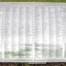 Metal plaque listing Wall of Honor Honorees.