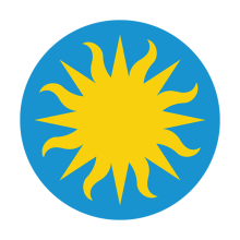 An artwork that depicts the Sun against a blue sky.