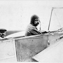 Louis Blériot in Bleriot XI before 1909 Flight Across English Channel.