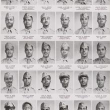 Yearbook page with 30 thumbnail size portraits (6 across, 5 down) of Black men in uniform