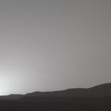 A panoramic view of a sunset on Mars.