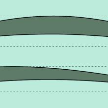 A drawing of two different thin crescent shapes which are meant to represent wings. The top one is in the shape of a perfect arc, with the high point in the center. The bottom one features a shallower curve, with the high point being towards the left.