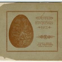 A grey-blue paper printed with the words Easter Etching 1982 next to a large pale red egg. The Wright & Wright logo is at the bottom.