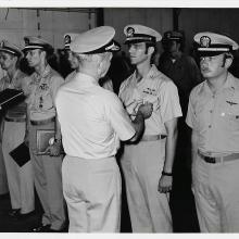 Awards ceremony aboard the USS Saratoga