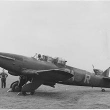 A Boulton Paul Defiant night fighter pilot warms up the engine.