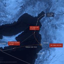 Map of  Syria, Cyprus and the Mediterranean Sea