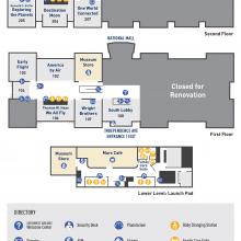 Three floors, cafe on the bottom level, east wing closed on the first and second level. 