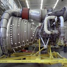 A completed F-1 engine from 1968. (NASA)