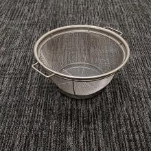 A colander sitting on carpet.