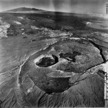 An aerial photograph of a large volcano.