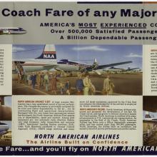 Brochure page with several drawings of North American Airlines aircraft and passengers