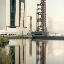 Space Shuttle on a launch pad.