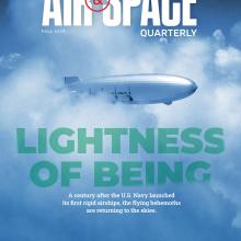 A blue cover of "Air & Space Quarterly" with an airship on the cover and the title "Lightness of Being."