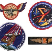 Four patches from space missions or historic flights. 