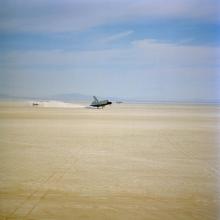 Space Shuttle landing on a military base.