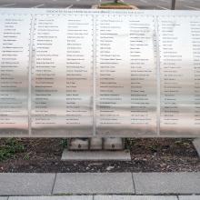 Metal plaque listing Wall of Honor Honorees.