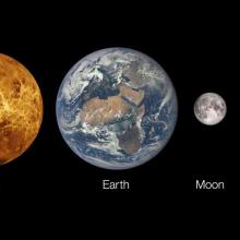 Illustration of Venus, Earth and it’s Moon, and Mars.