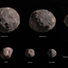 Illustration of seven trojan asteroids