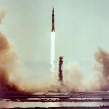 Wide shot of Apollo 11 launch. 