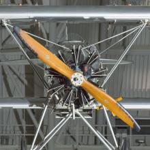 Propellers of a biplane. The biplane is hanging in the museum.