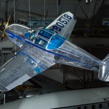 Silver painted plane hanging in the museum. 