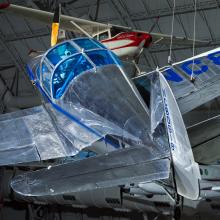 Silver painted plane hanging in the museum. 