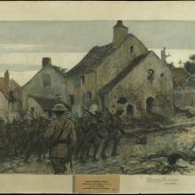 Soldiers move through a town. 