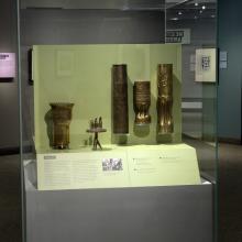 Exhibit case with various bronze objects