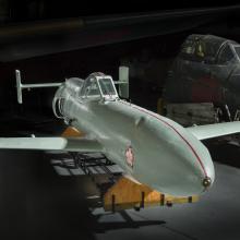 View of a nose of a Japanese single seat airplane. 