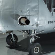 View of landing gear and a valve of a helicopter. 