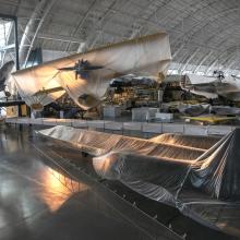 Plastic covers artifacts for protection during roof work