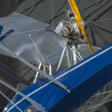 Close up view of an engine and propellers. 