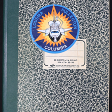 Marbled notebook with Columbia sticker