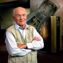 John Glenn with His Mercury Friendship 7 Capsule