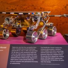 The rover is a six-wheeled vehicle mounted on a &quot;rocker-bogie&quot; suspension. It has 6 wheels, each with its own drive motor. Four of the wheels are steerable.