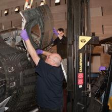 Gemini IV Hatch Attached to Crane