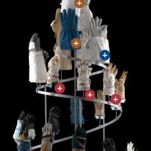 Screenshot of an interactive activity featuring a helix display of various space gloves.