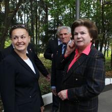 Female Cosmonaut Elena Serova, on the left, meets the first female Cosmonaut to enter space, Valentina Tereshkova.