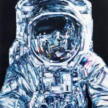 Oil painting of an astronaut during a spacewalk.