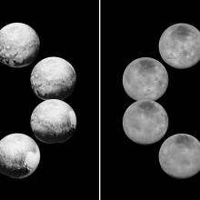 Views of Pluto and its moon Charon during a full rotation of each celestial body.