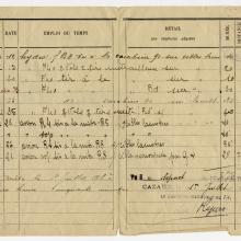 Paper page showing a flight log for a plane used during World War I. Entries are written in black ink.