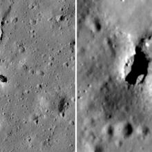 Two openings on the Moon are actually one opening with a natural bridge in the middle of the opening.