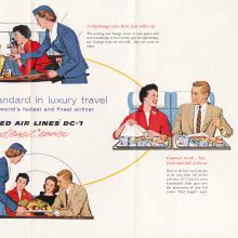 A four-panel brochure for United Airlines offering luxury services on their airline.