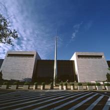 The exterior of the National Air and Space Museum's three-story National Mall Building as seen from the side facing the National Mall.