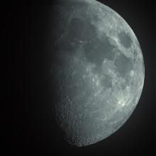 View of Moon in waxing gibbous phase.